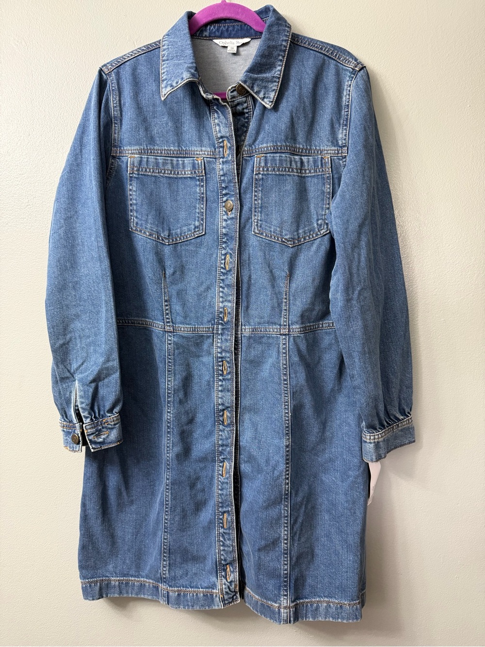 ophelia Roe long sleeve jean  Denim Button-Front Shirt Dress  16 NWT